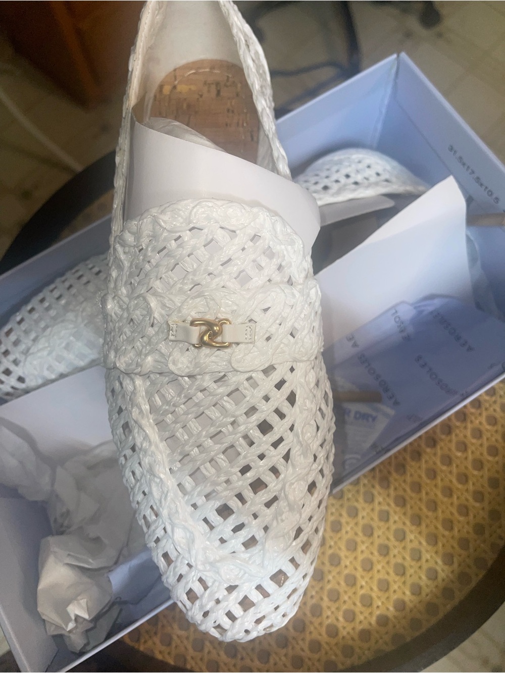 White Braided Loafer with Gold Accent